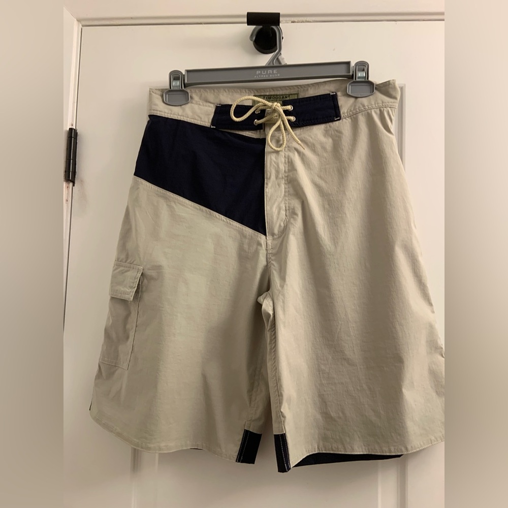 Men's Two-Tone Beige and Navy Cargo Swim Shorts